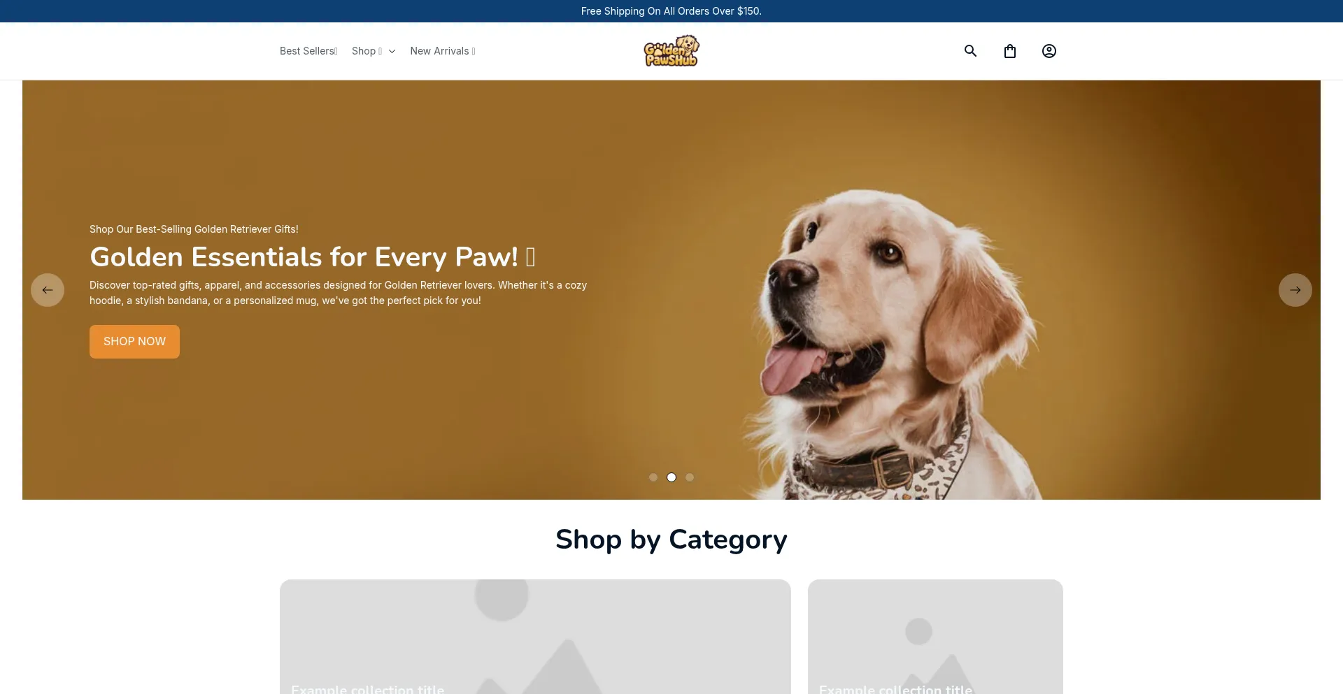 Website screenshot of Goldenpawshub.com