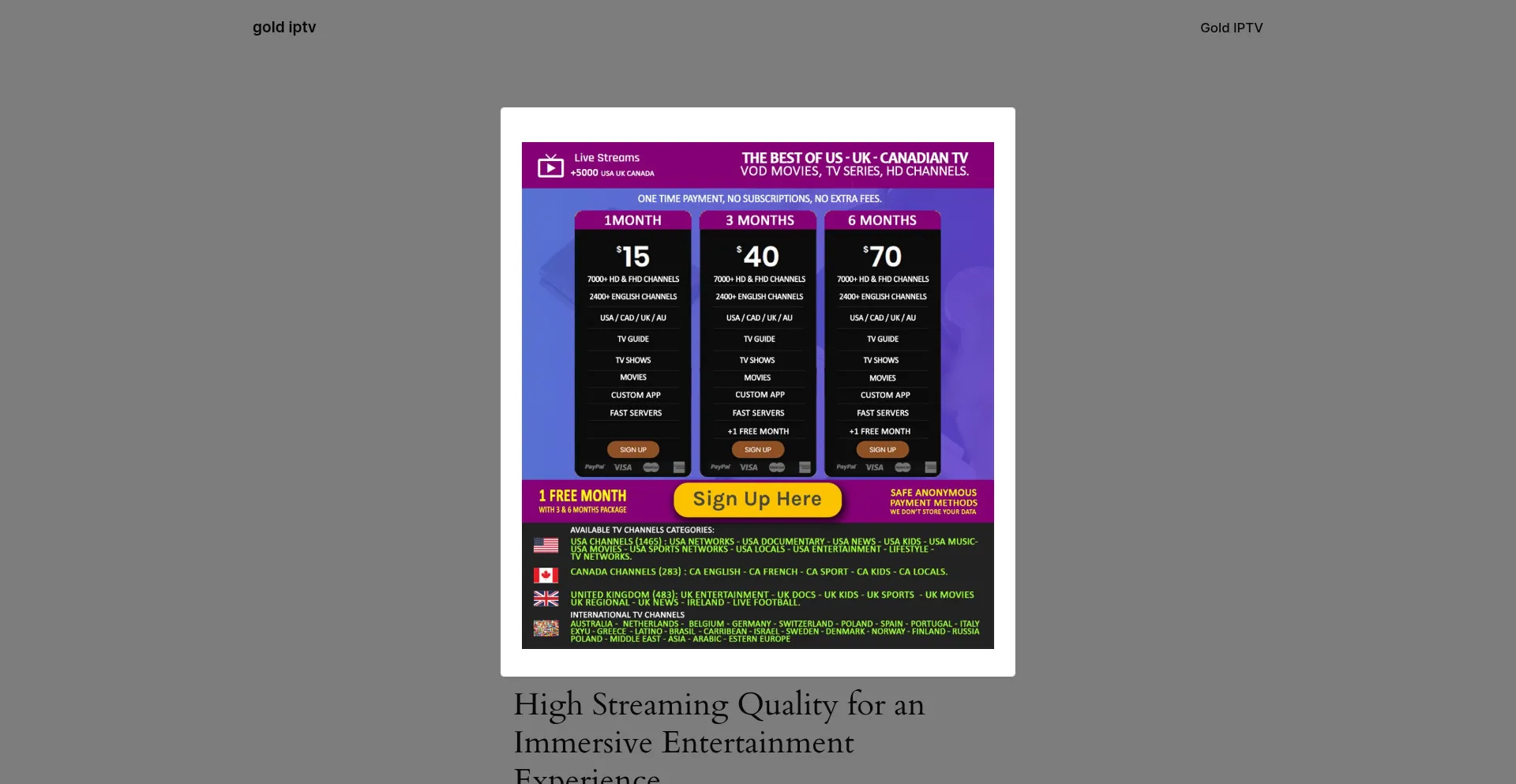 Website screenshot of Goldiptv.vip