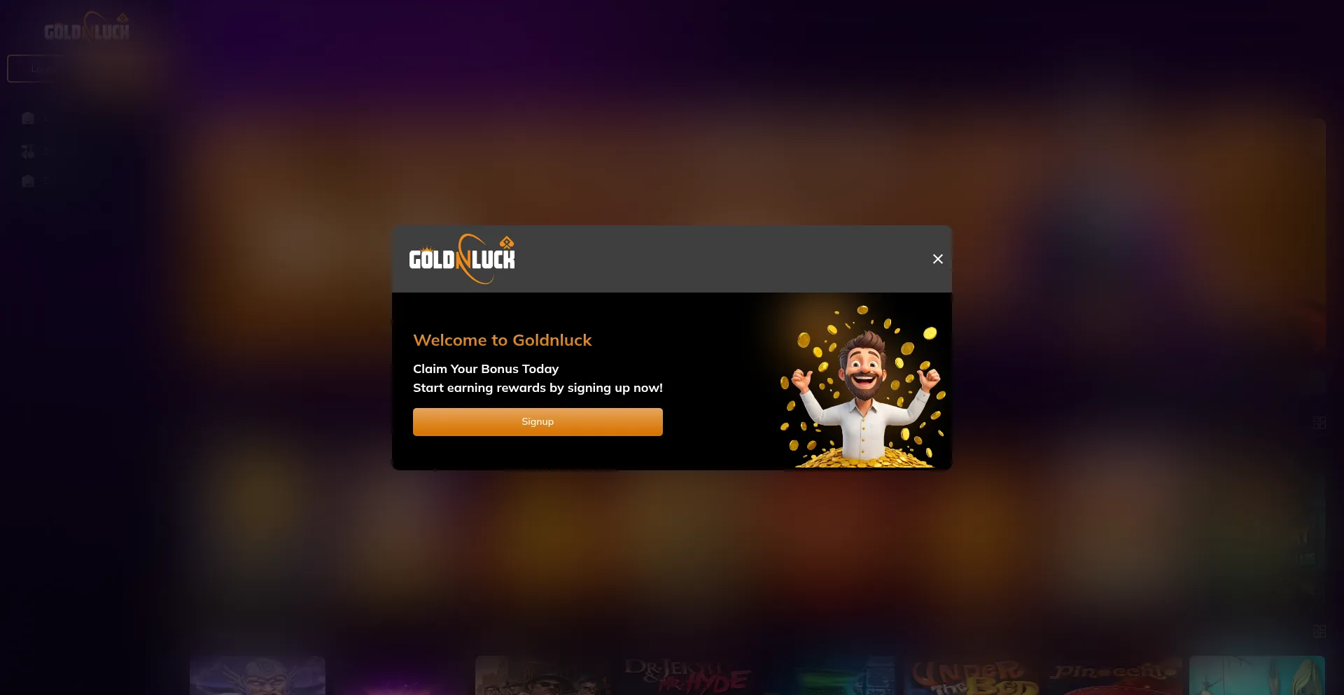 Website screenshot of Goldnluck.com