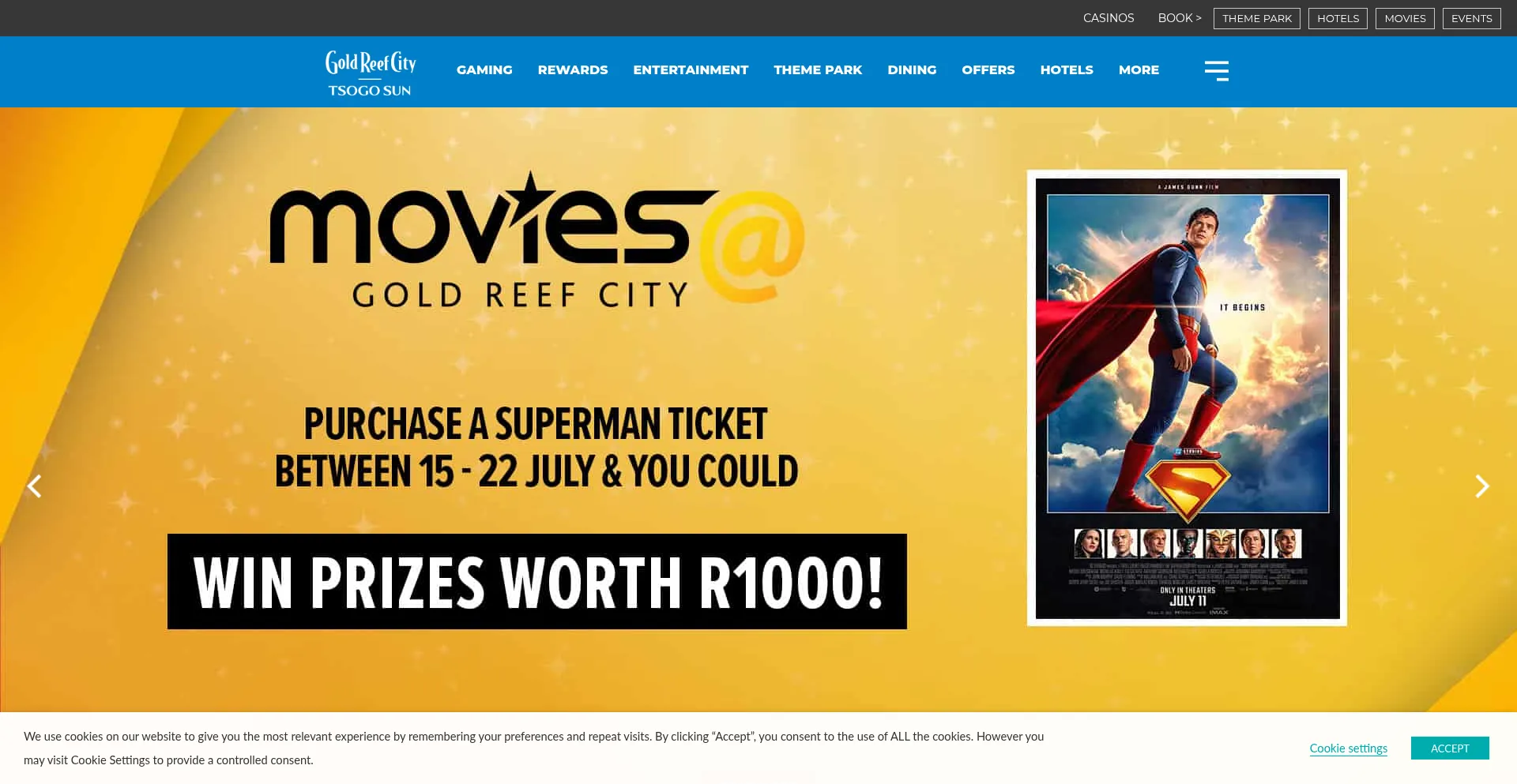 Website screenshot of Goldreefcity.co.za