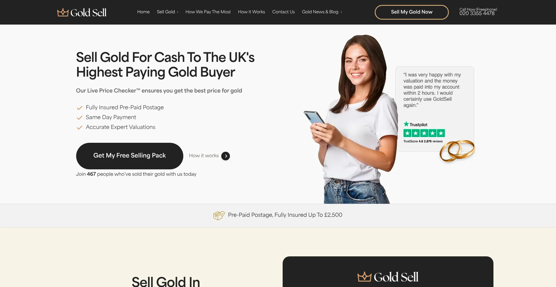Website screenshot of Goldsell.co.uk