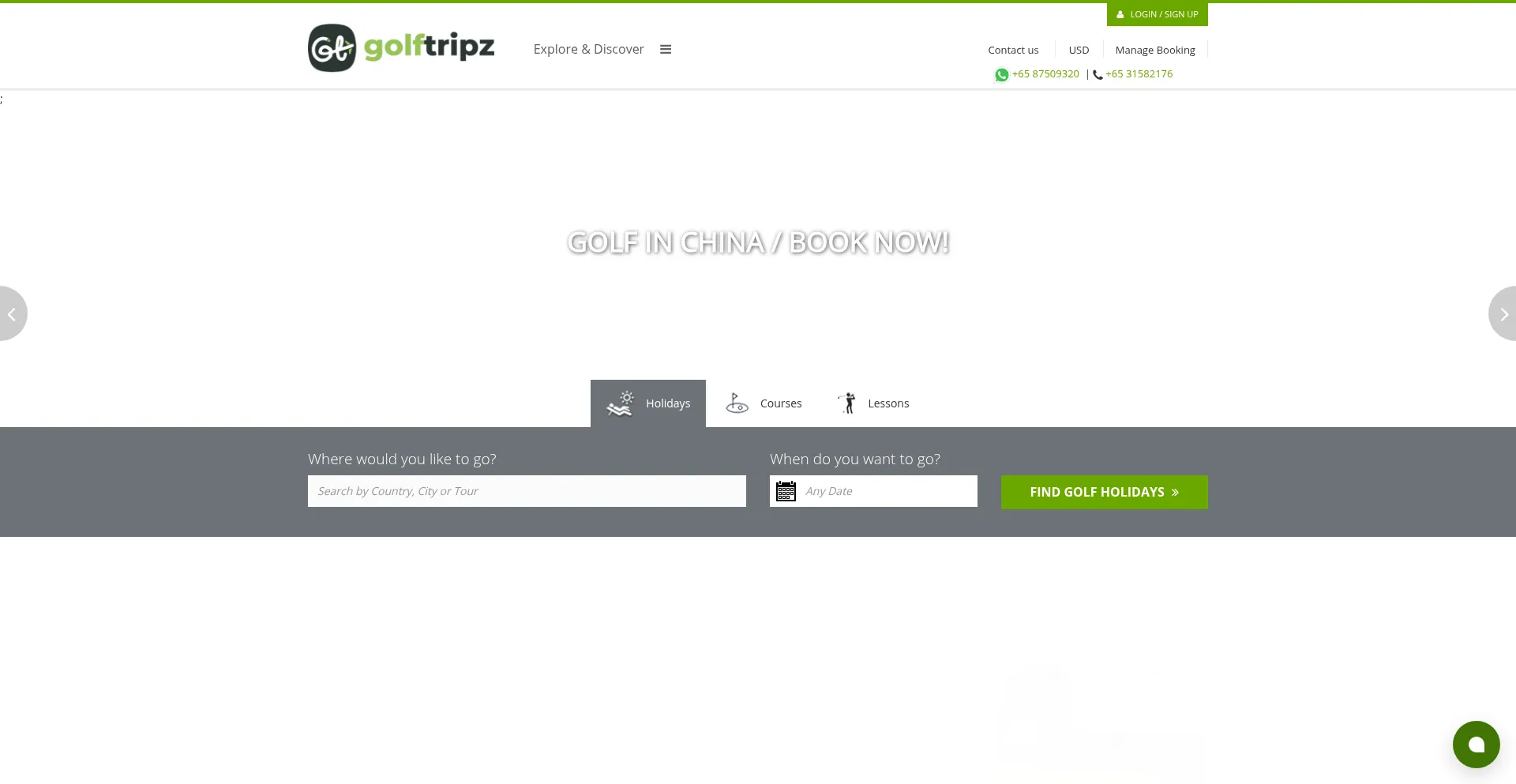 Website screenshot of Golftripz.com