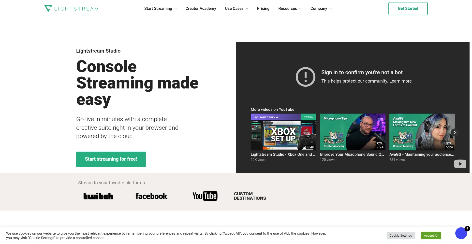 Website screenshot of Golightstream.com