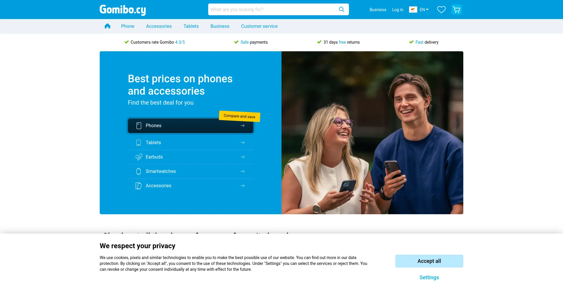 Website screenshot of Gomibo.cy