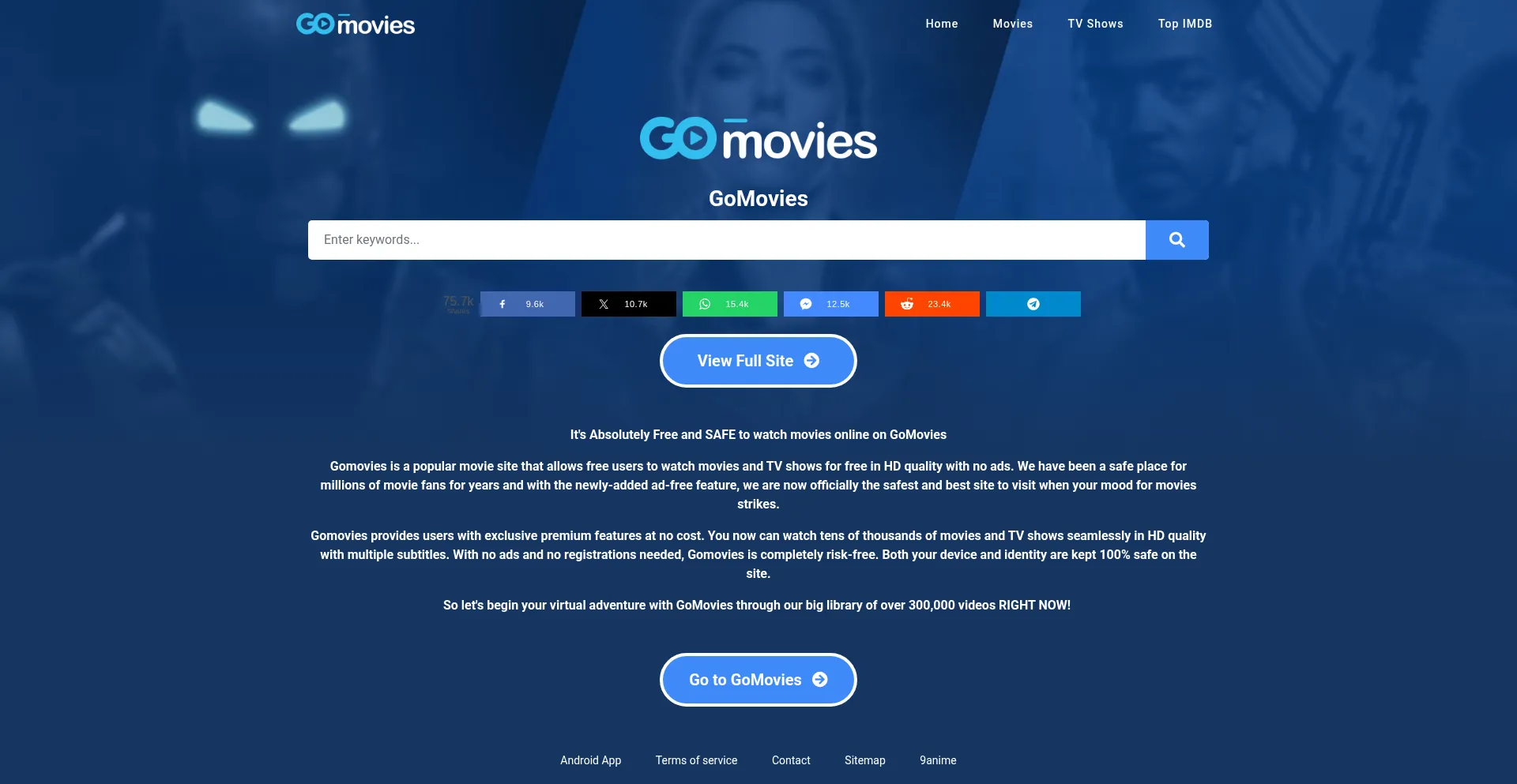 Website screenshot of Gomoviestv.to
