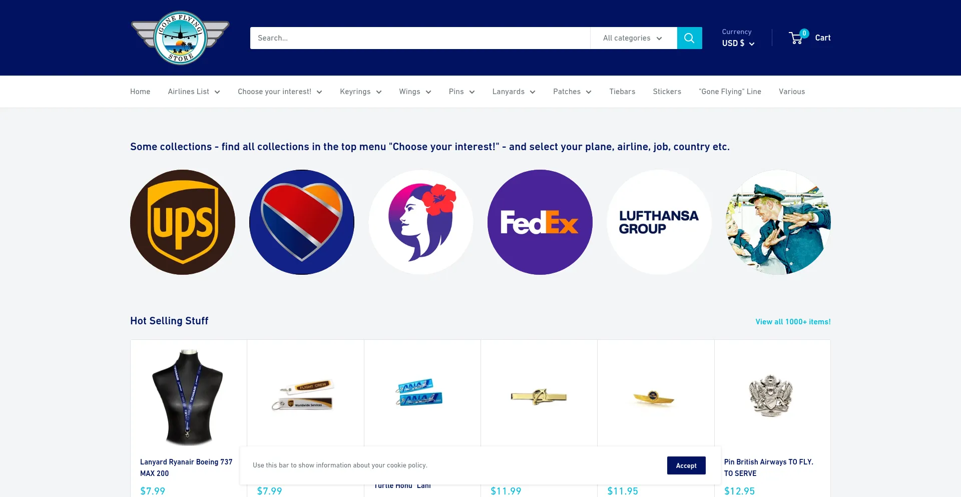 Website screenshot of Goneflying-store.com