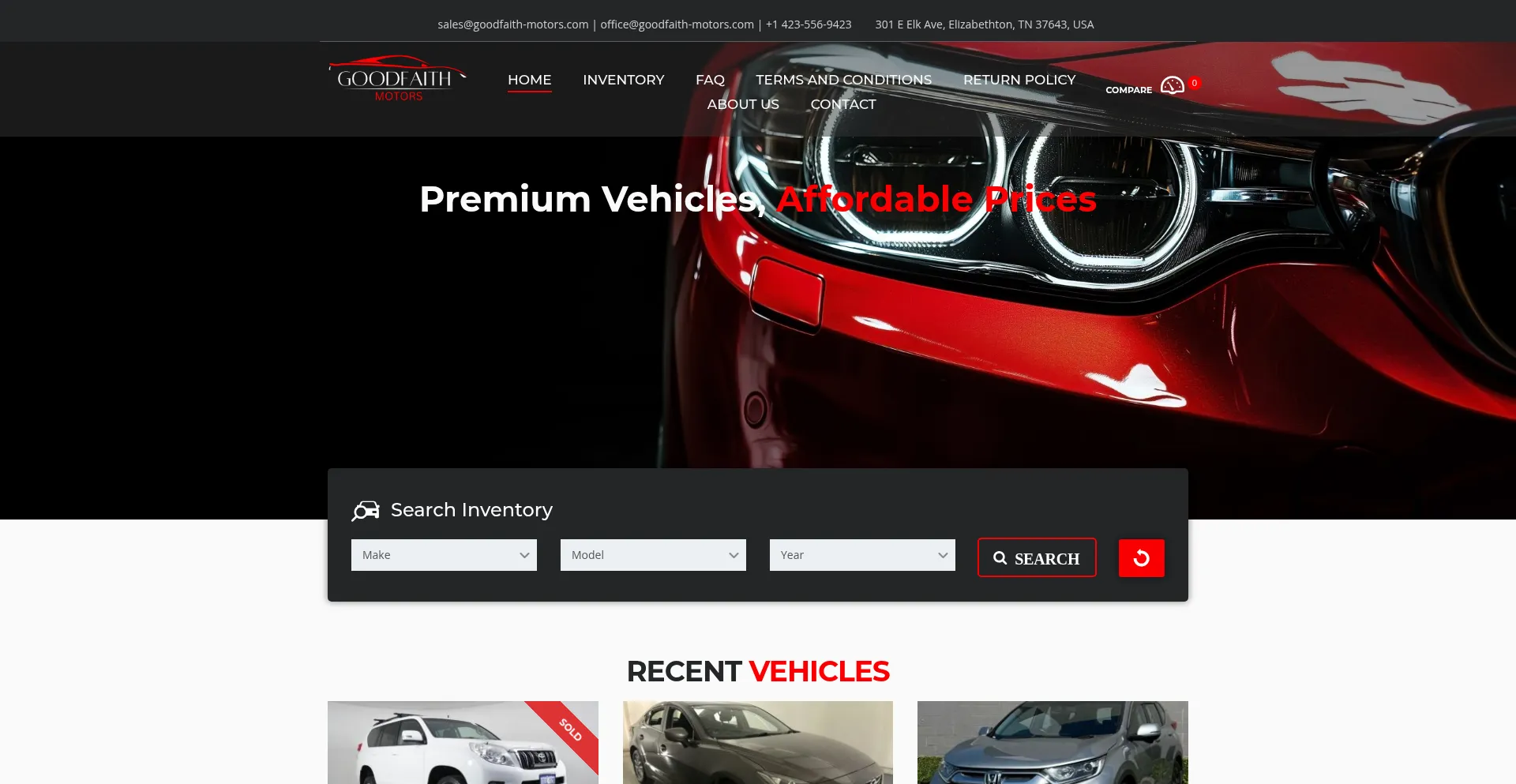 Website screenshot of Goodfaith-motors.com
