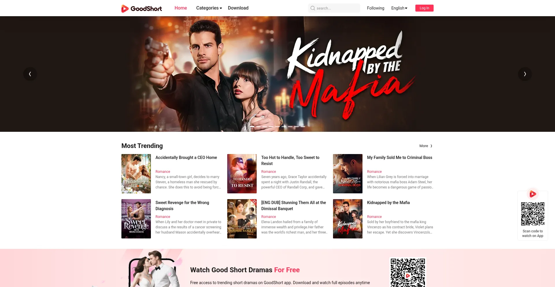 Website screenshot of Goodshort.com