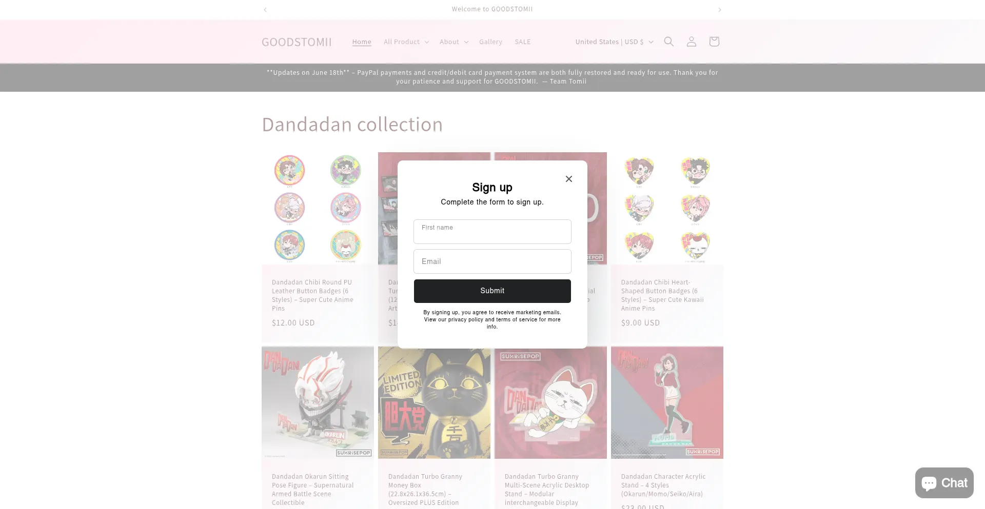 Website screenshot of Goodstomii.com