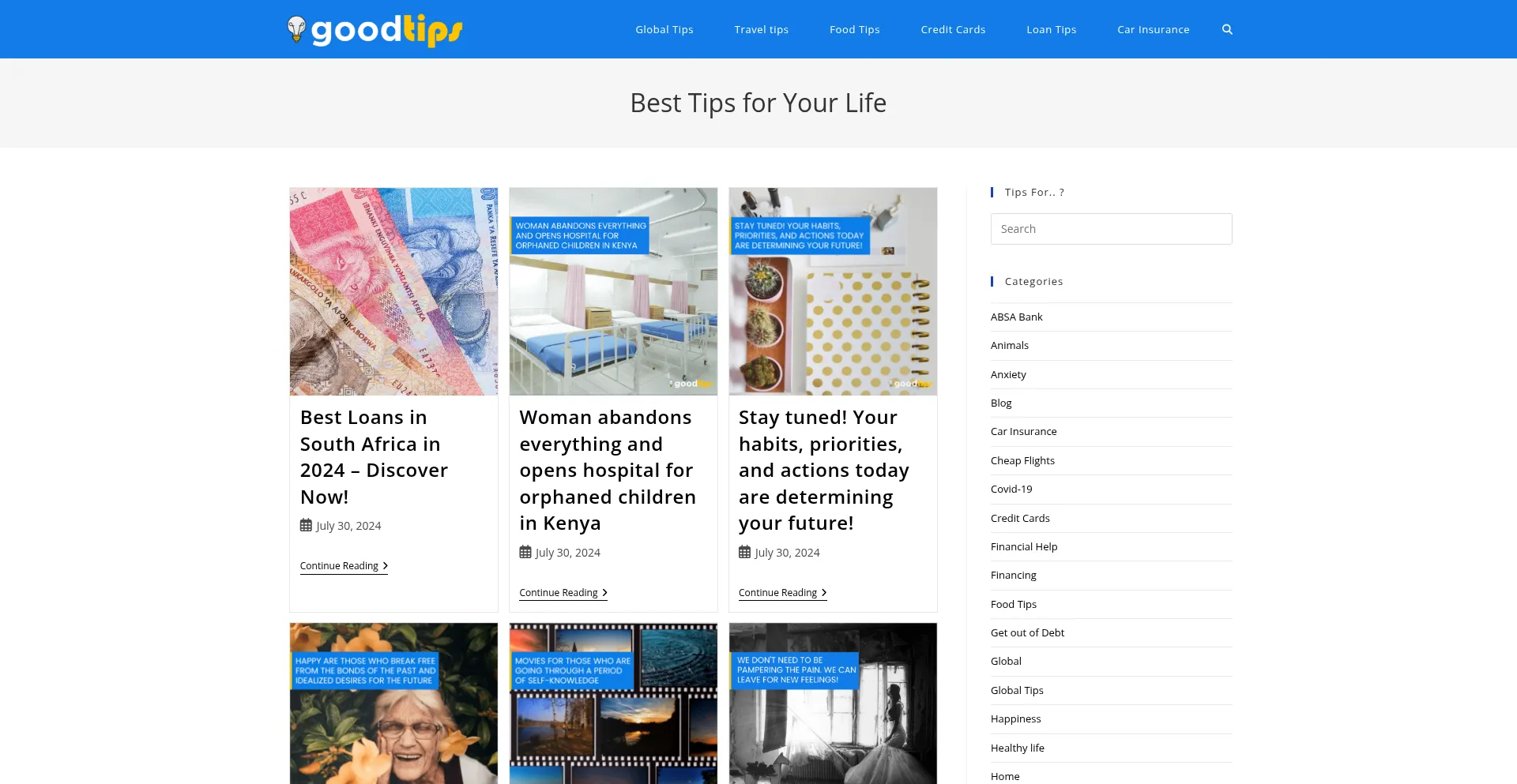 Website screenshot of Goodtips.co.za