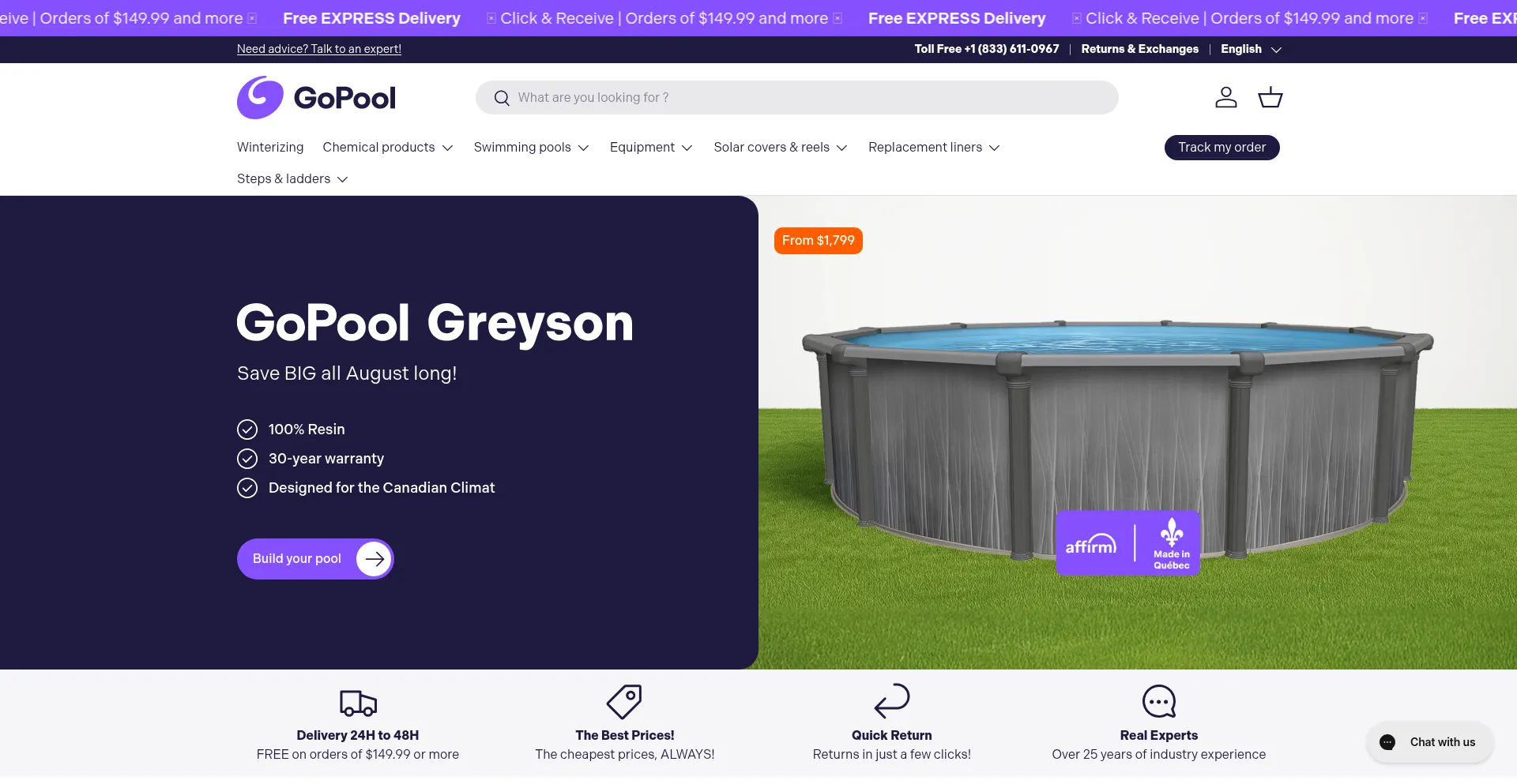 Website screenshot of Gopool.ca