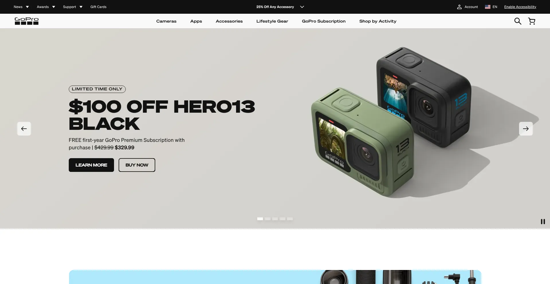 Website screenshot of Gopro.com