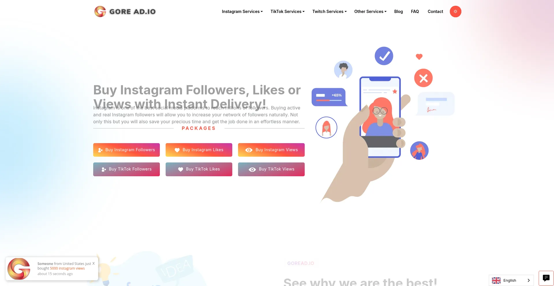 Website screenshot of Goread.io
