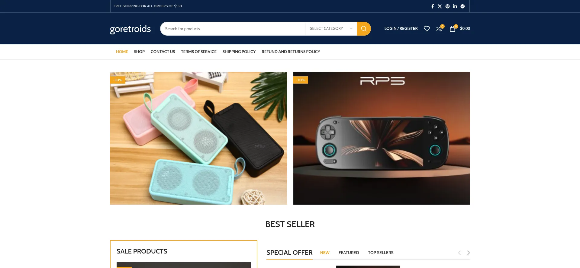 Website screenshot of Goretroids.shop