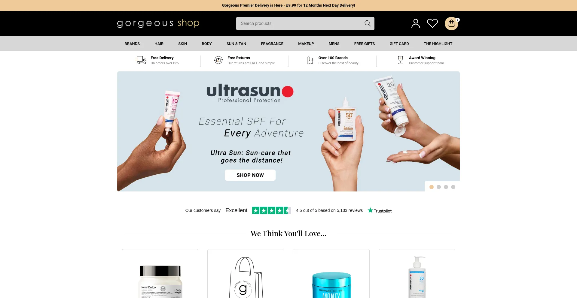 Website screenshot of Gorgeousshop.com
