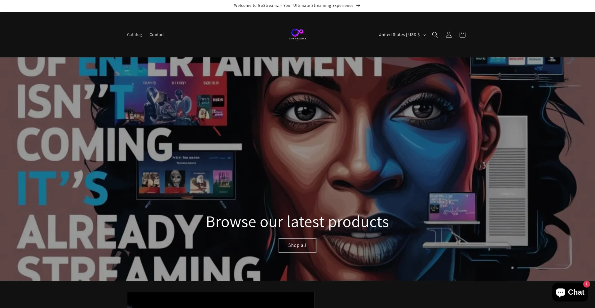 Website screenshot of Gostreamz.myshopify.com