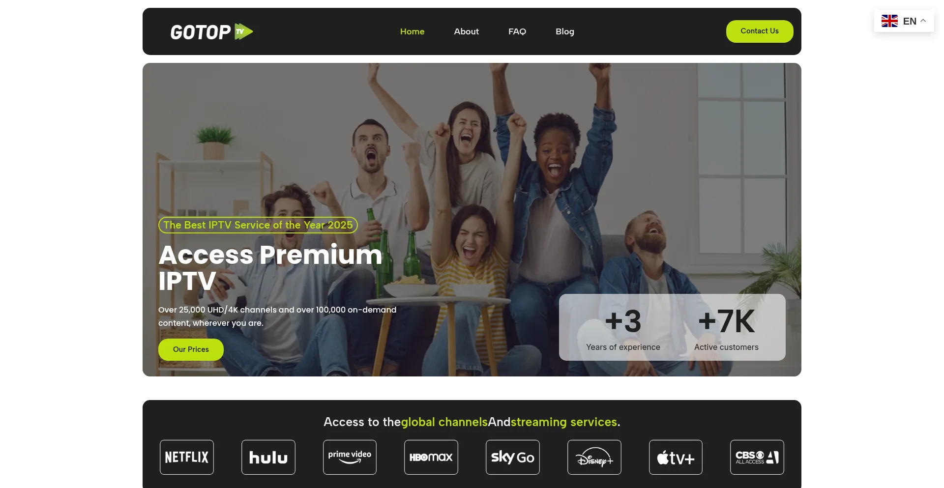 Website screenshot of Gotoptv.com