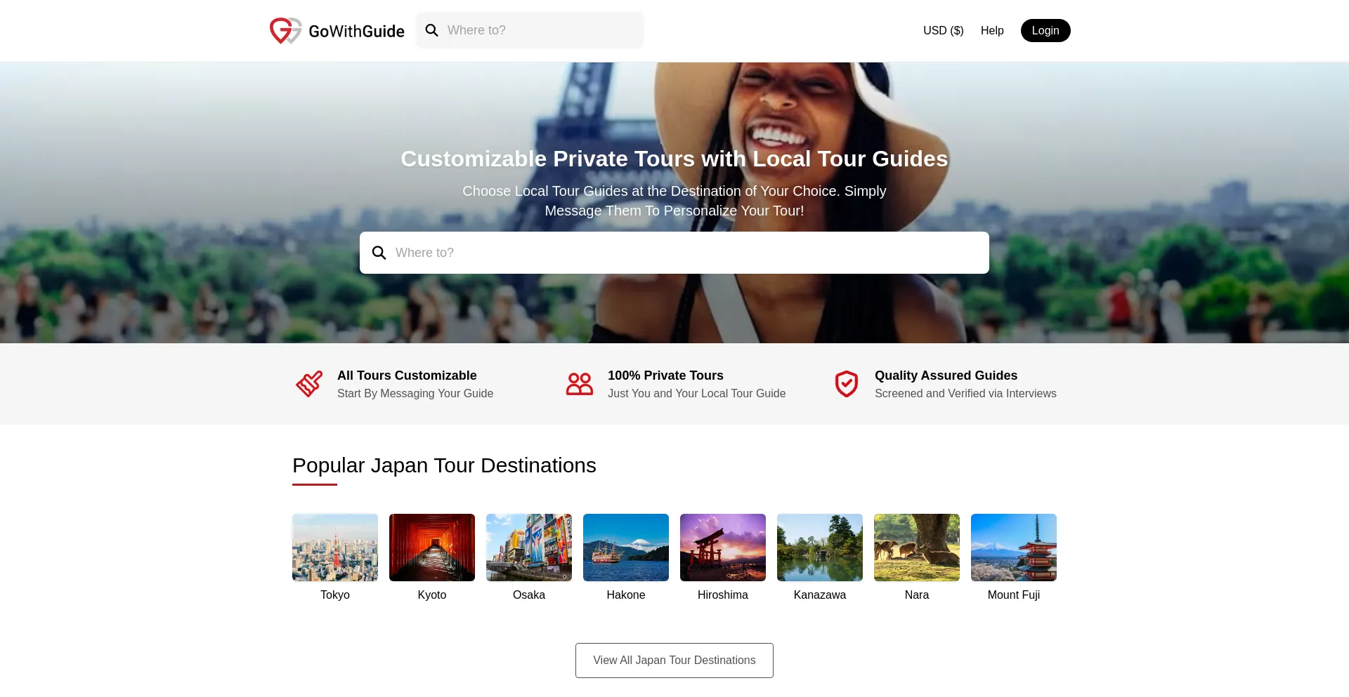 Website screenshot of Gowithguide.com