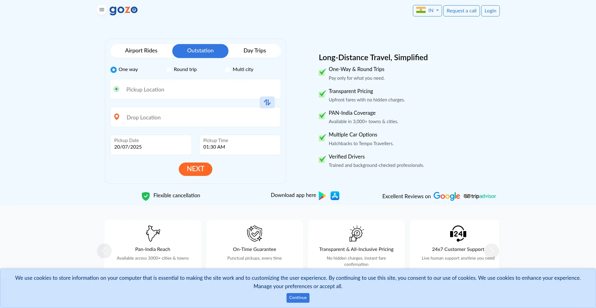 Website screenshot of Gozocabs.com