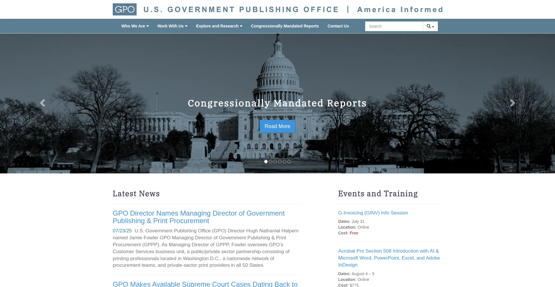 Website screenshot of Gpo.gov