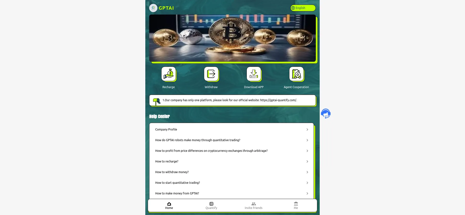 Website screenshot of Gptai-quantify.com