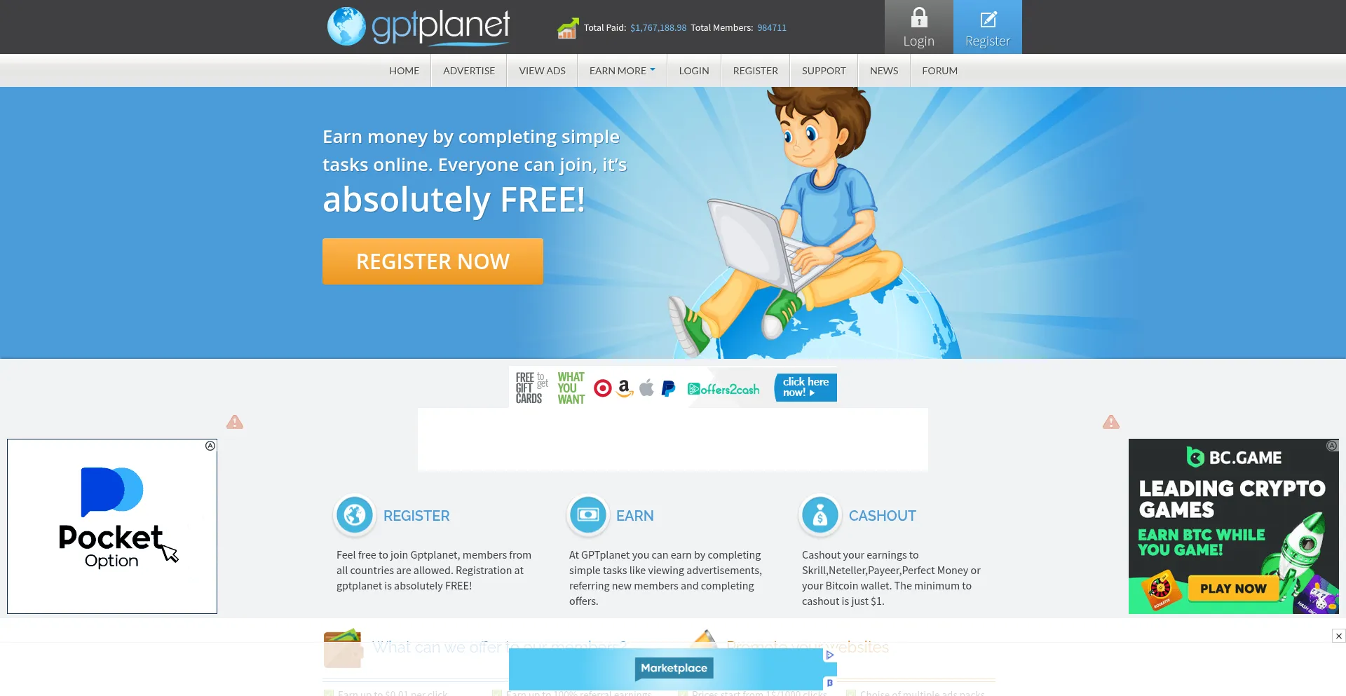 Website screenshot of Gptplanet.com
