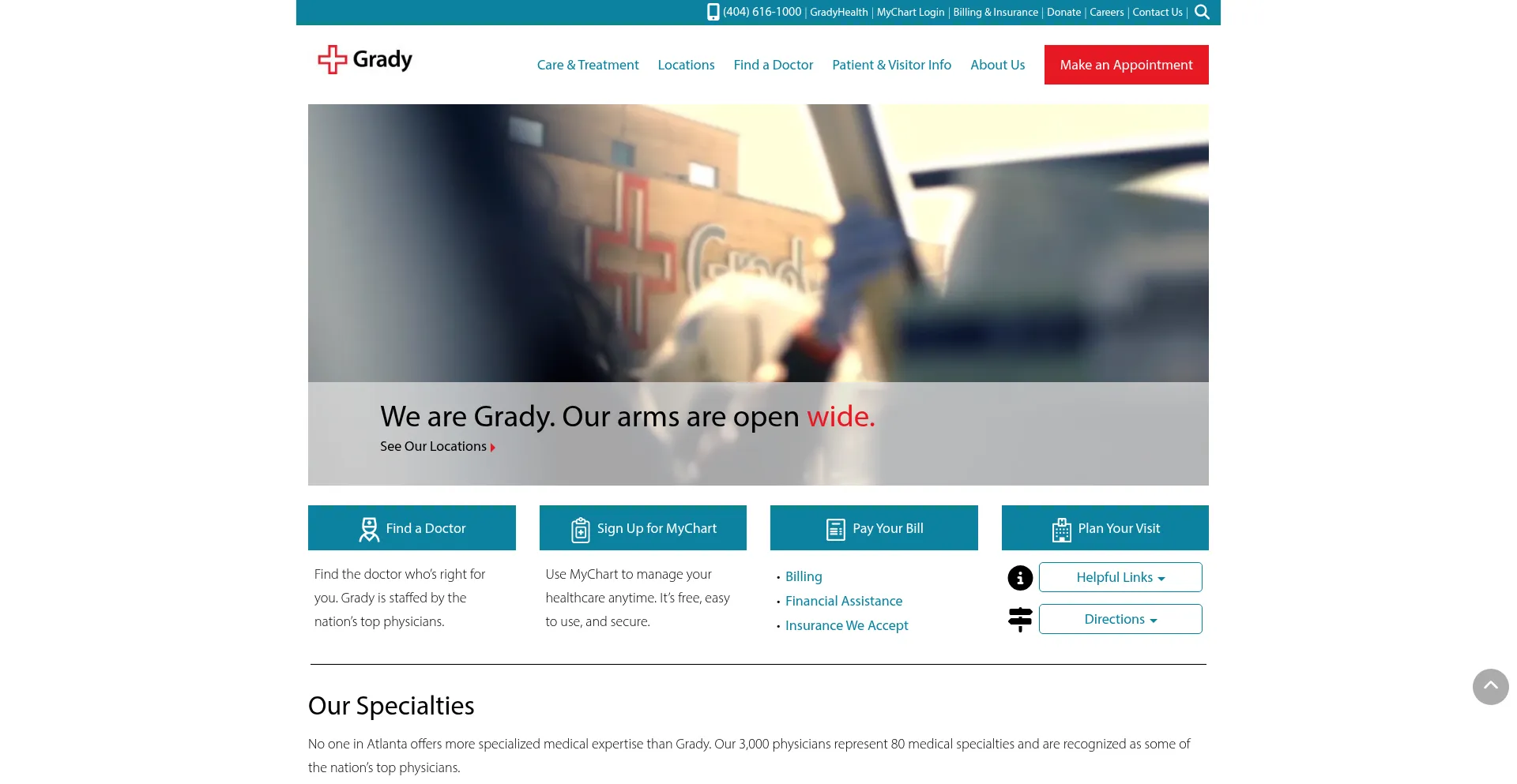 Website screenshot of Gradyhealth.org