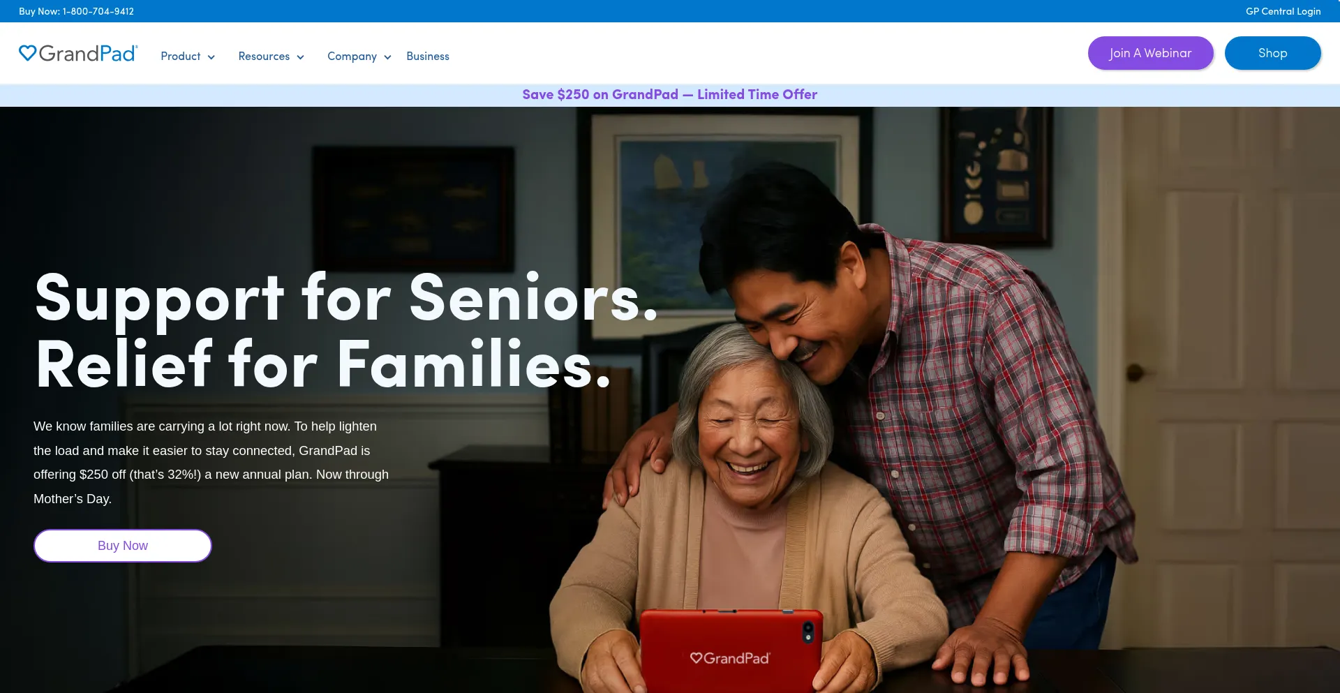 Website screenshot of Grandpad.net