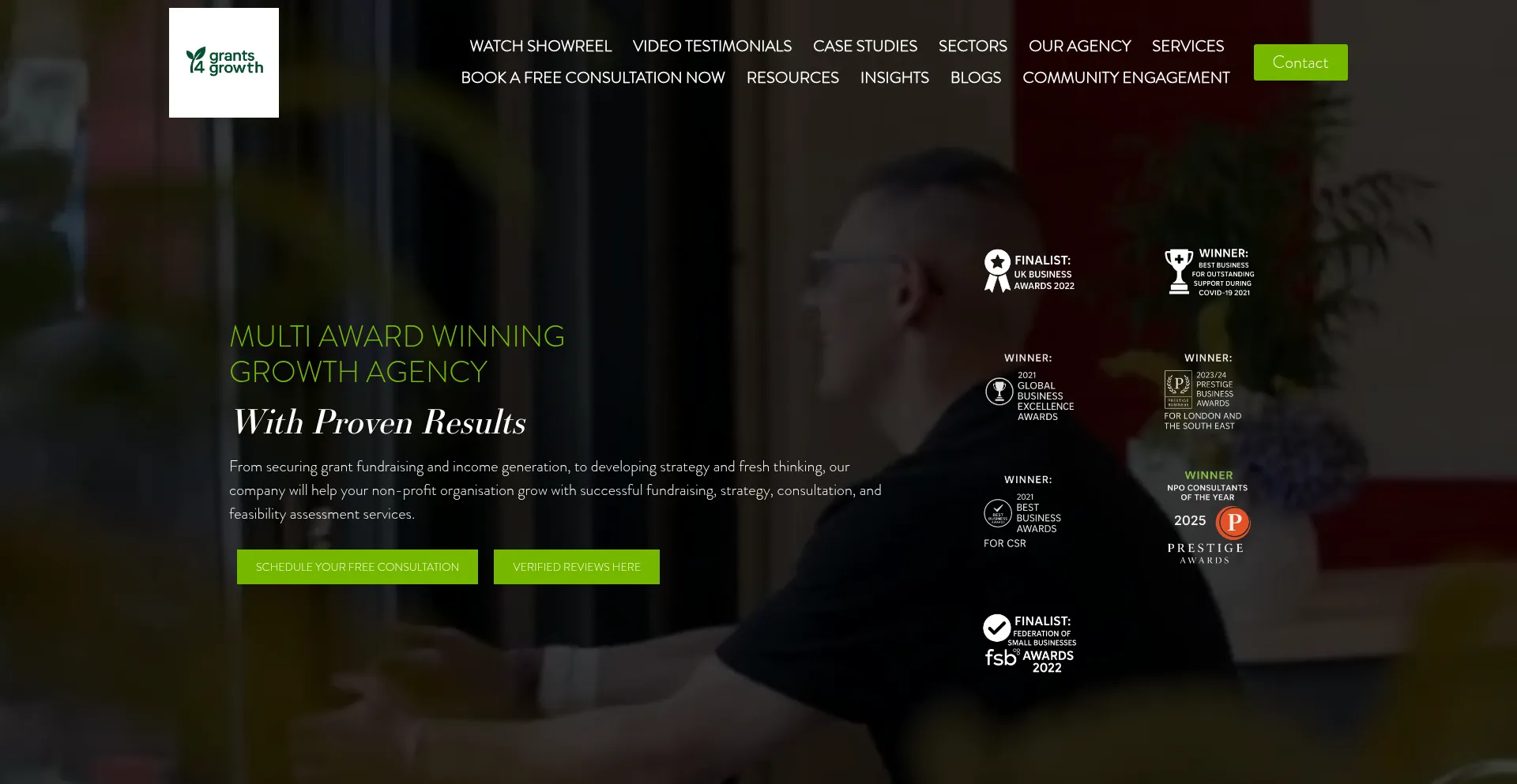 Website screenshot of Grants4growth.org.uk