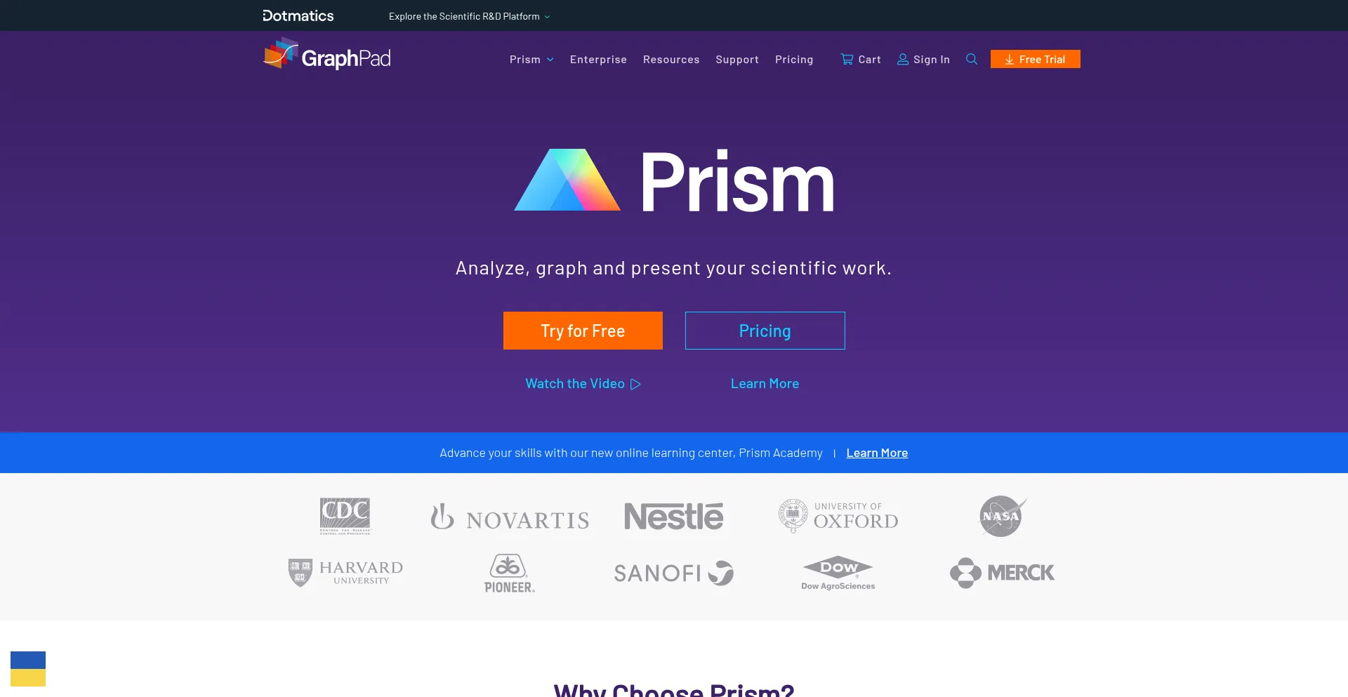 Website screenshot of Graphpad.com