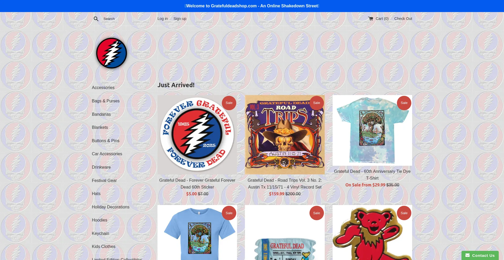 Website screenshot of Gratefuldeadshop.com