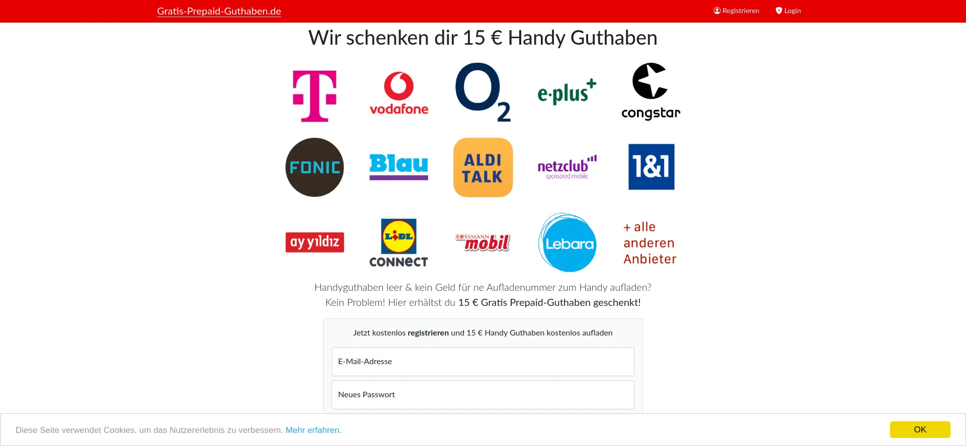 Website screenshot of Gratis-prepaid-guthaben.de