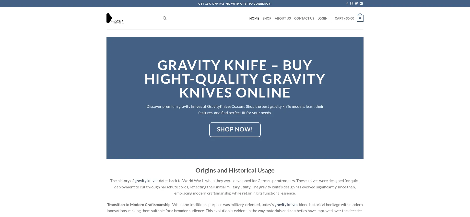 Website screenshot of Gravityknivesco.com