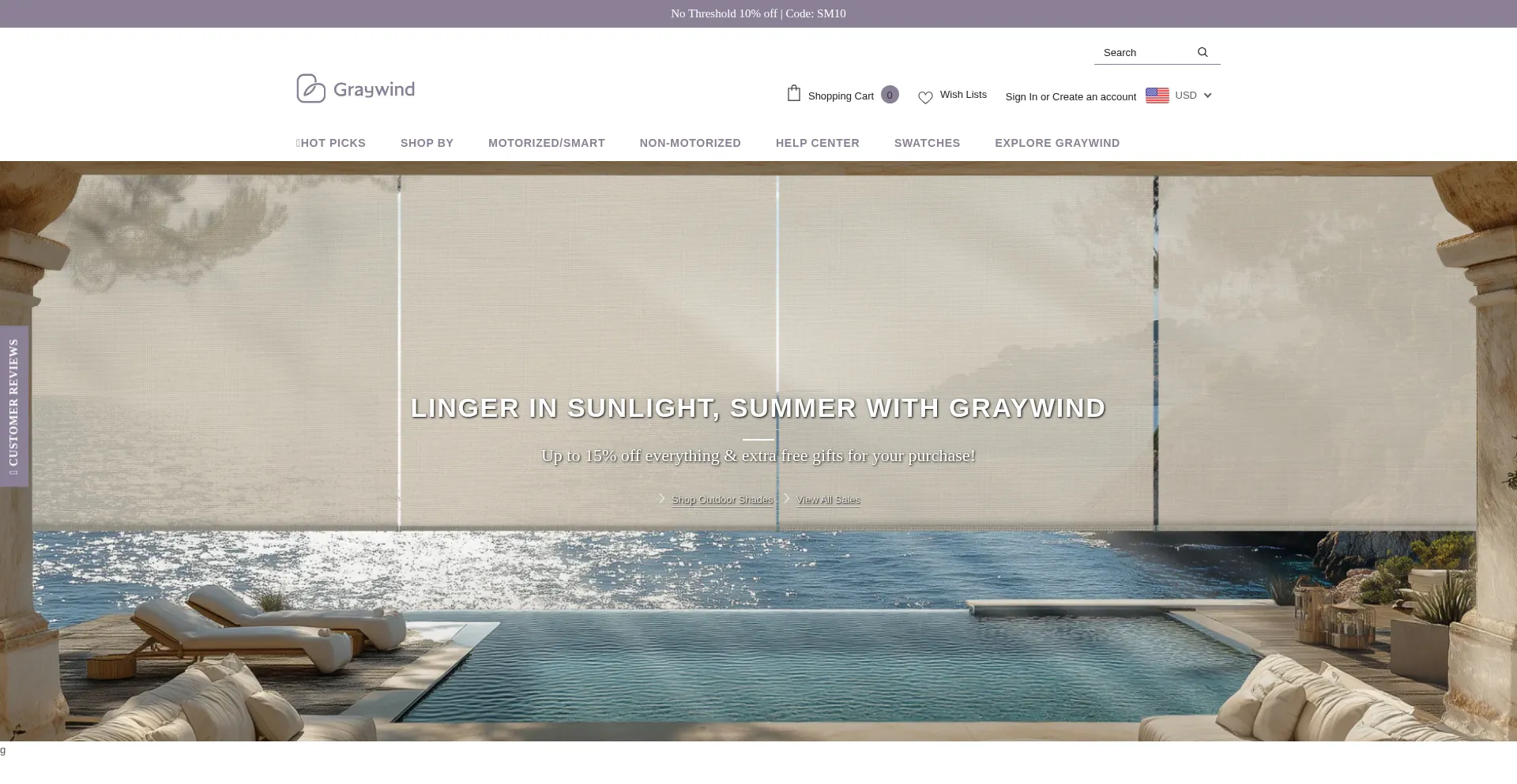 Website screenshot of Graywindblinds.com