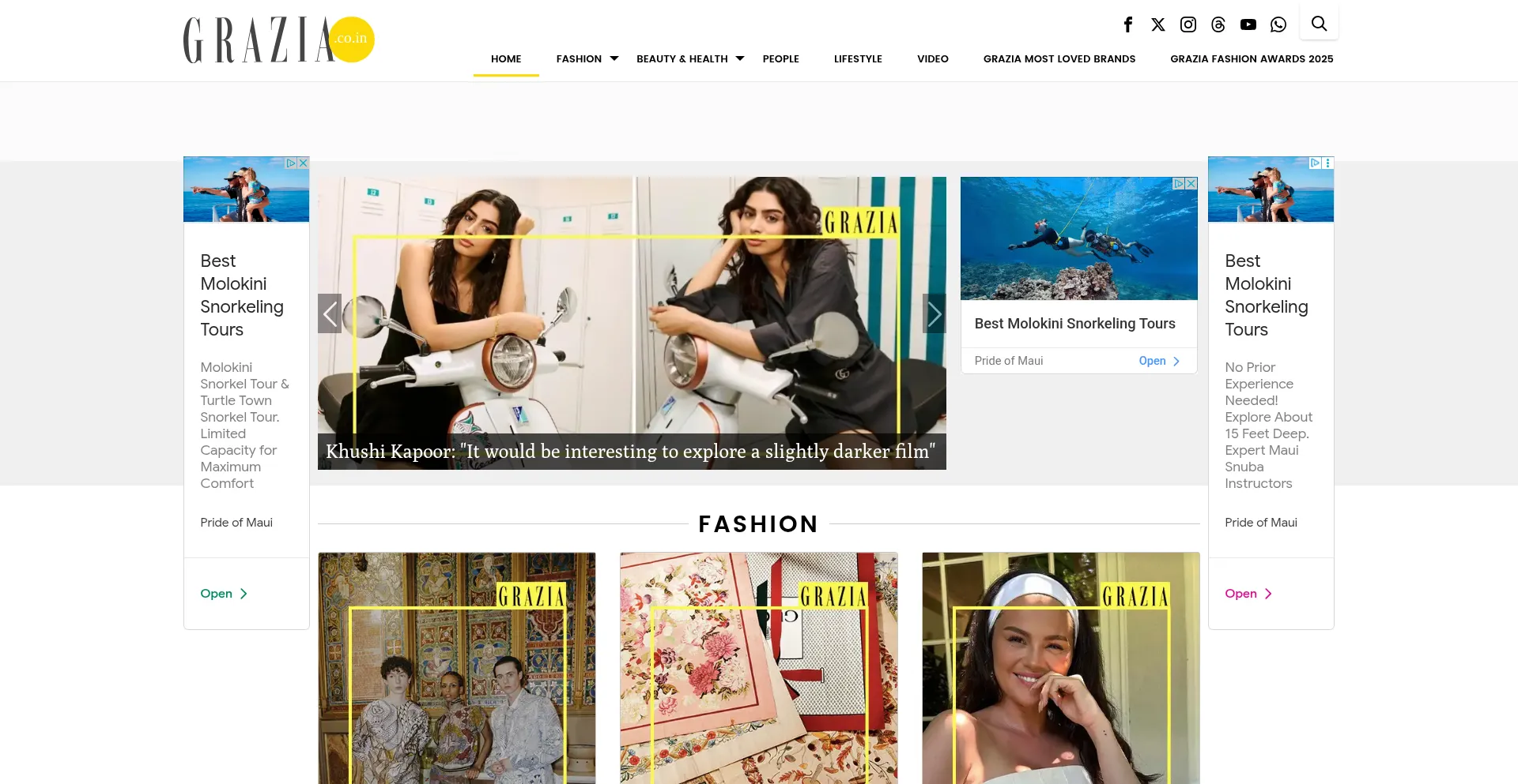 Website screenshot of Grazia.co.in