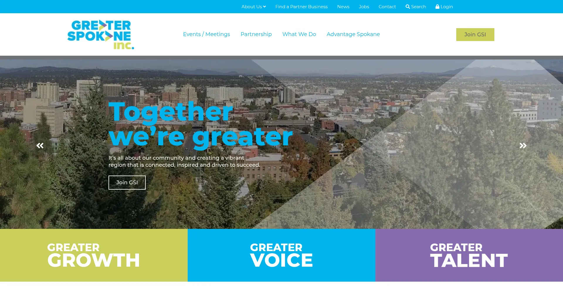 Website screenshot of Greaterspokane.org