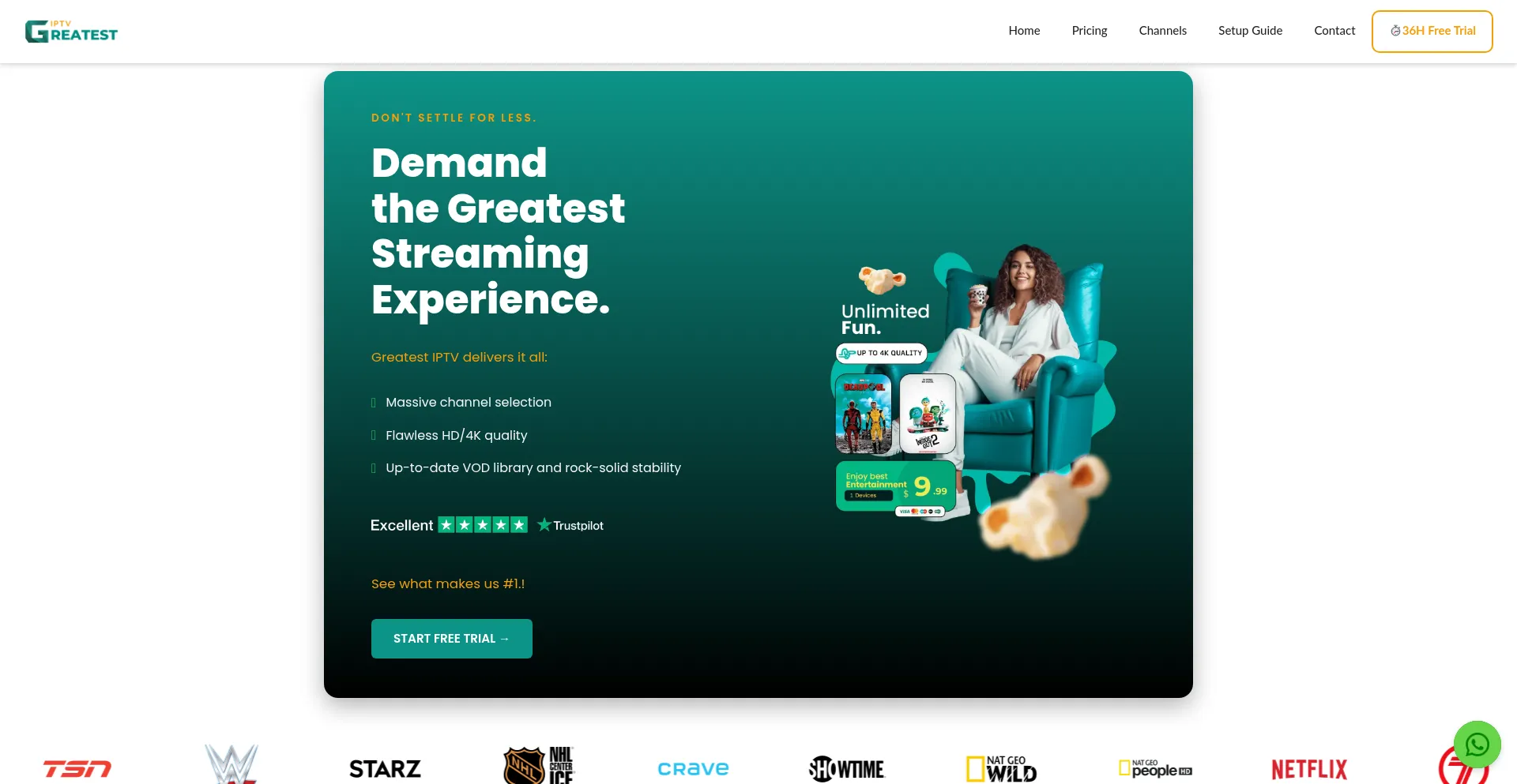 Website screenshot of Greatestiptv.com