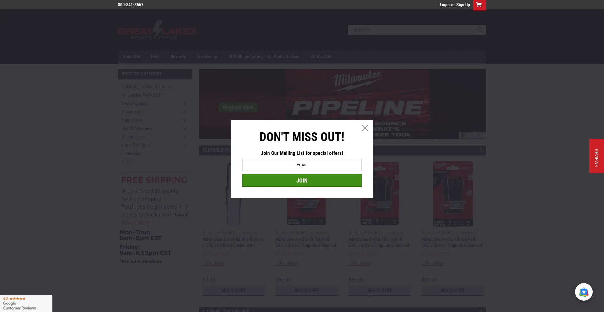 Website screenshot of Greatlakespowertools.com