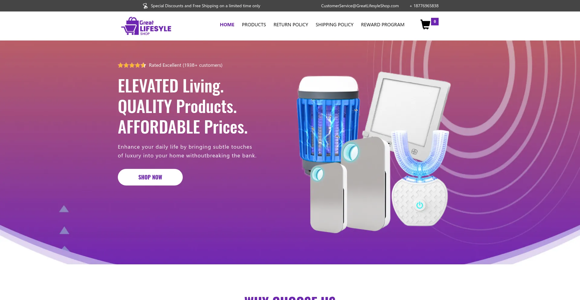 Website screenshot of Greatlifesyleshop.com