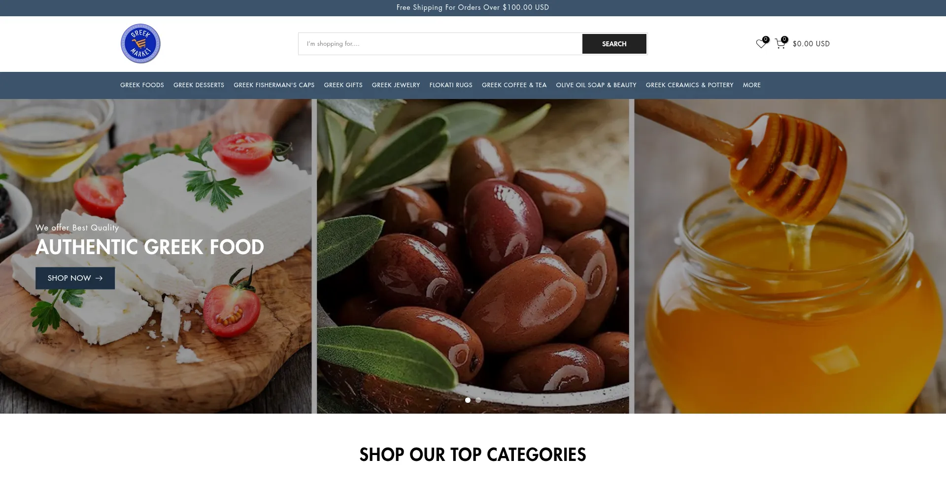 Website screenshot of Greekmarket.com