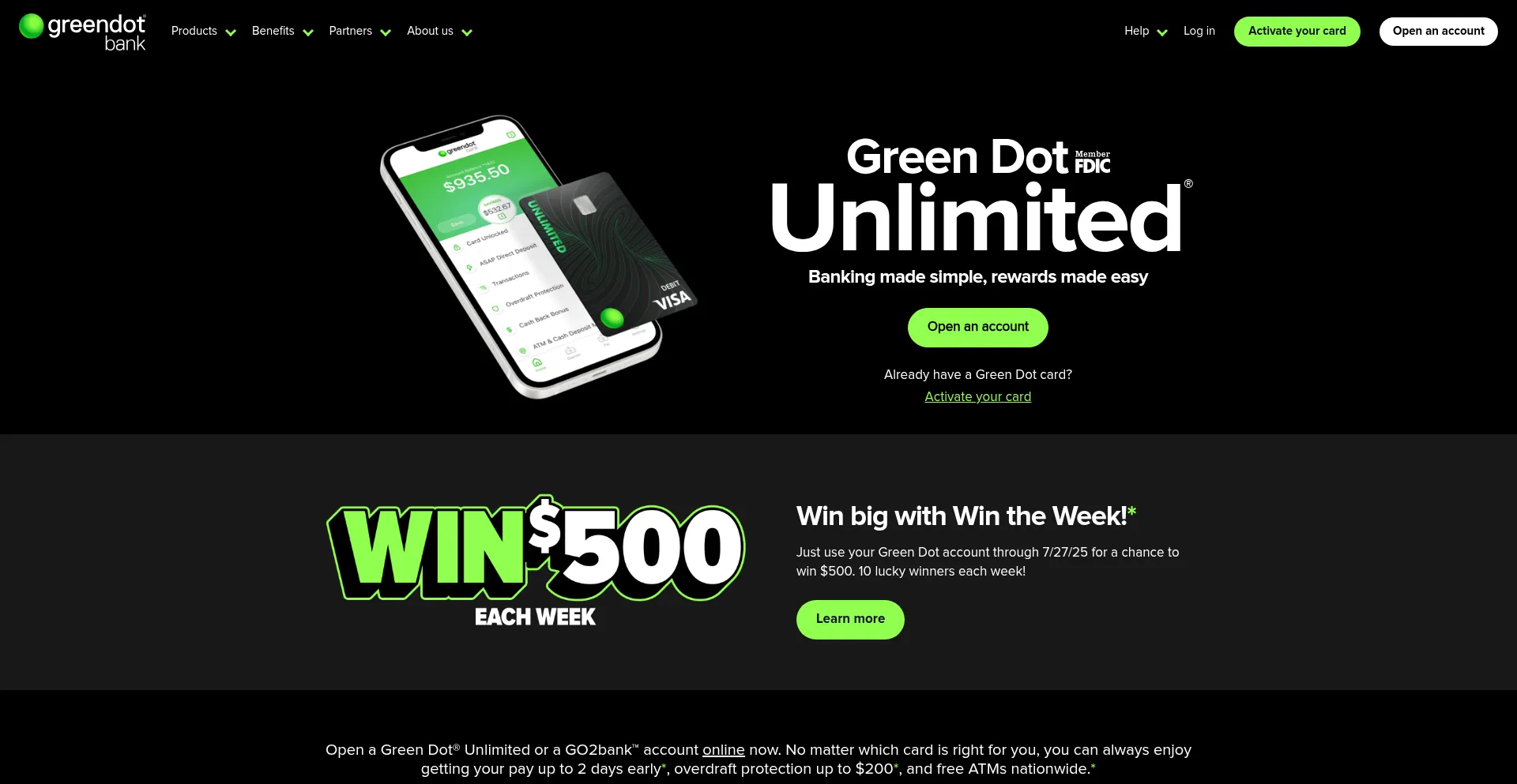 Website screenshot of Greendot.com
