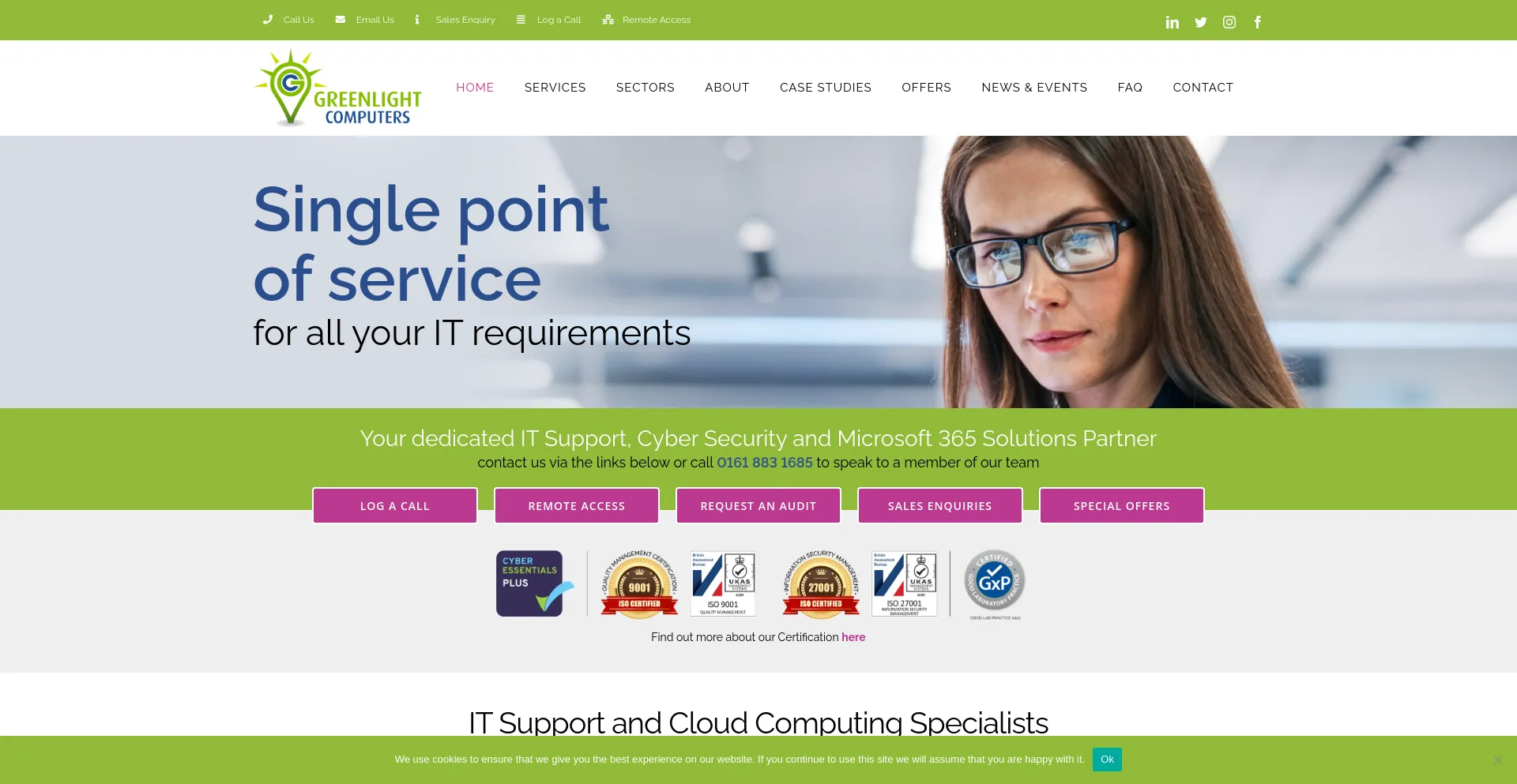 Website screenshot of Greenlightcomputers.co.uk