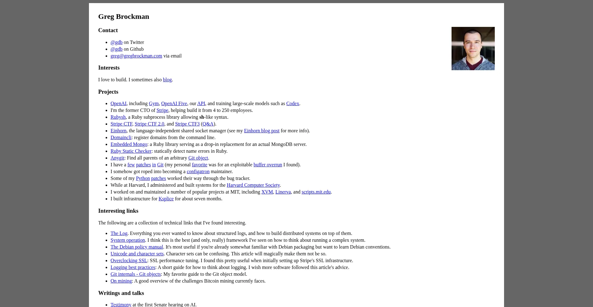 Gregbrockman.com Screenshot