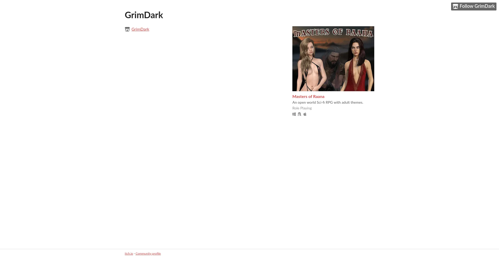 Website screenshot of Grimdark-studios.itch.io