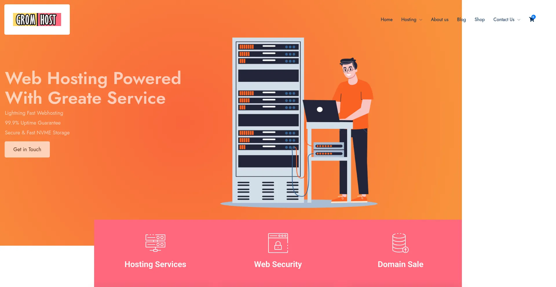 Website screenshot of Gromhost.com