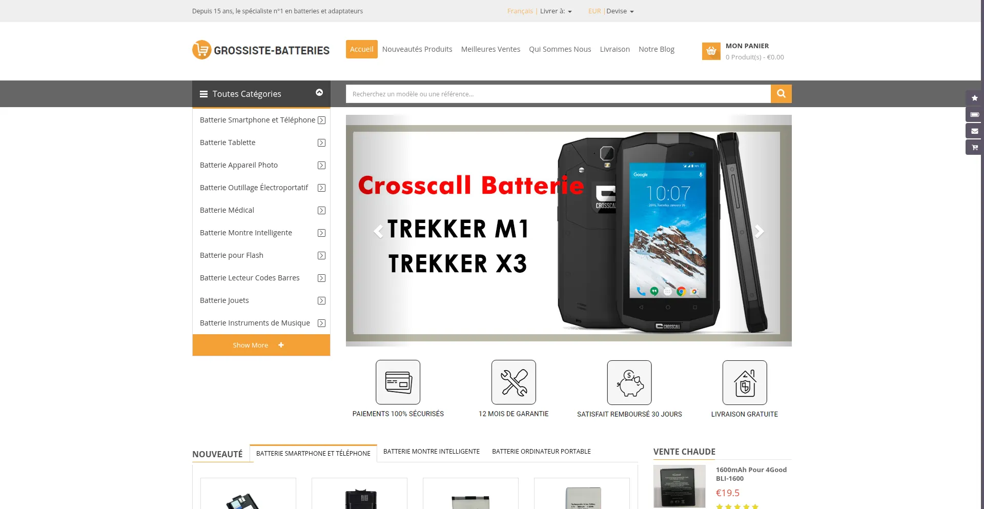 Website screenshot of Grossiste-batteries.com