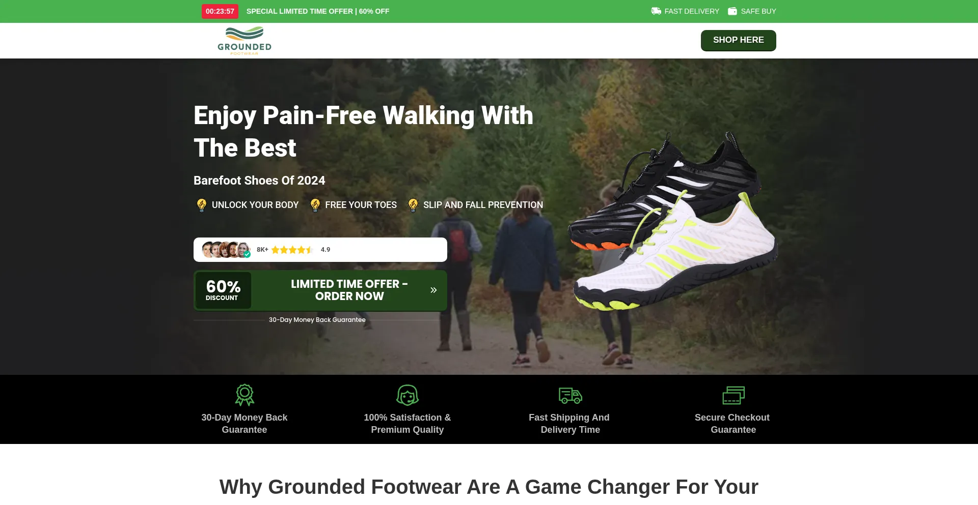 Website screenshot of Grounded-footwear.com