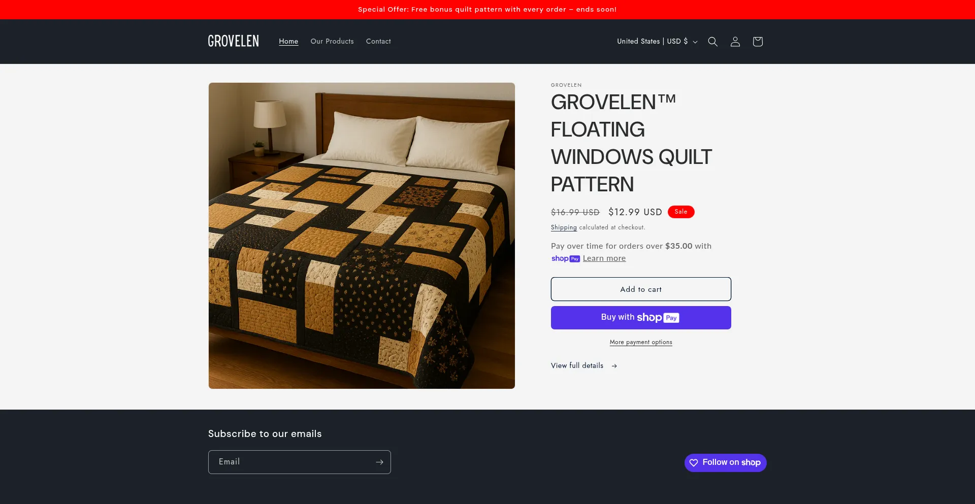 Website screenshot of Grovelen.com