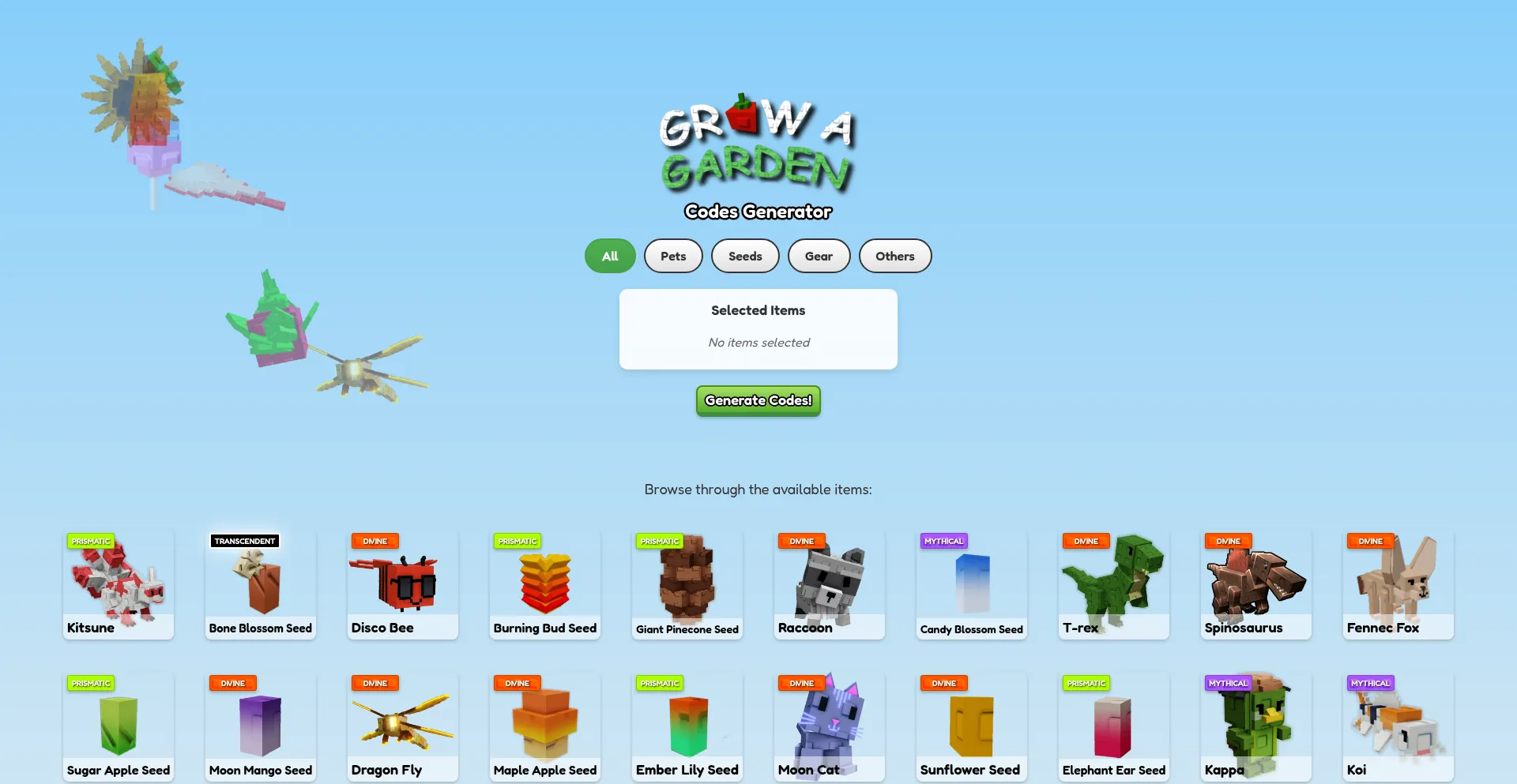 Website screenshot of Growagarden.codes