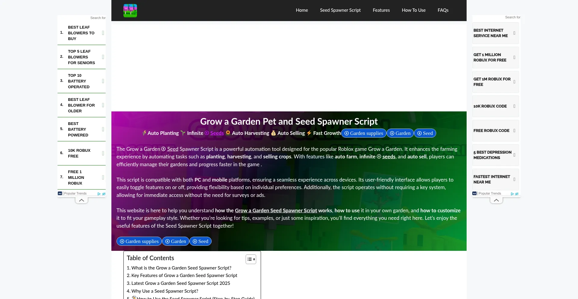 Website screenshot of Growagardenseedspawnerscript.com
